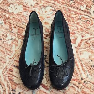Thierry Rabotin Navy Blue Snake Skin Leather Ballet Flats Size 37.5